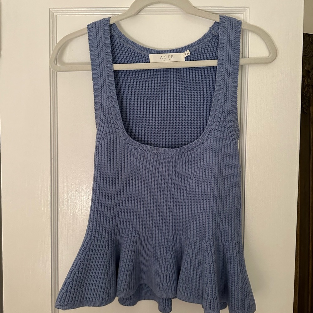 ASTR peplum knit sweater tank; size XS; blue